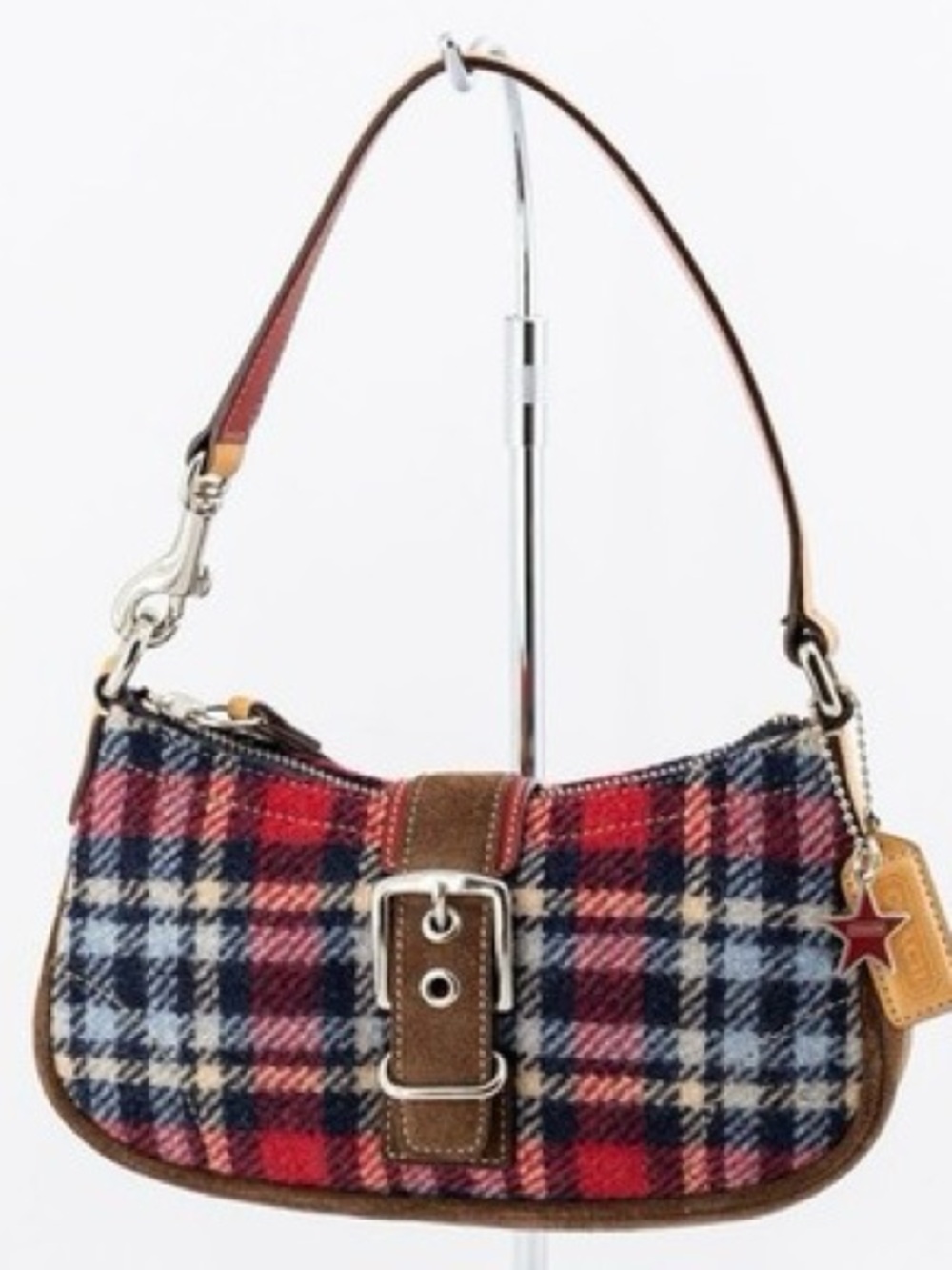 COACH Soho Plaid Wool Mini Shoulder Bag Y2K Red Check Suede Leather Rare ๐โค๏ธ๐ค - Picture 12 of 12